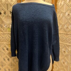 Express Women's Deep Blue Slouchy Tunic Sweater